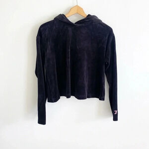 Juicy Couture Y2K vibe black label long sleeve velvet crop oversized hoodie sz M